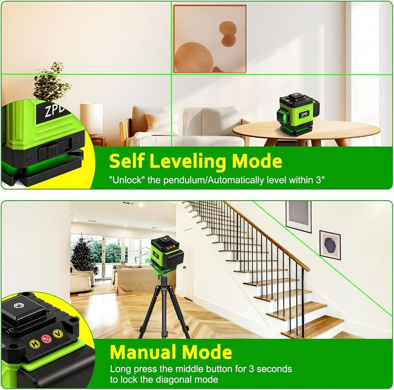 ZPD Laser Level - 360 Laser Level Self Leveling Green Lazer Leveler 360 Self Leveling for Construction, Tile, Home Renovation, Picture Hanging, green 2D laser level - Image 2